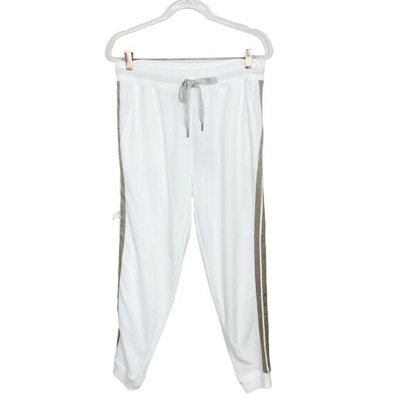 New Rails Oakland Slim Fit Glitter Stripe Joggers White Metallic Large L Lounge - Picture 1 of 14